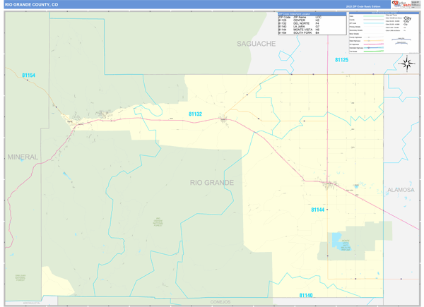 Rio Grande County Wall Map Basic Style